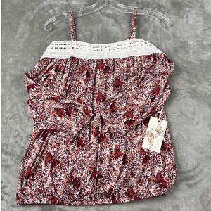 Tru Self Womens Small Floral Cold Shoulder Top Burgundy Crochet Lace NWT